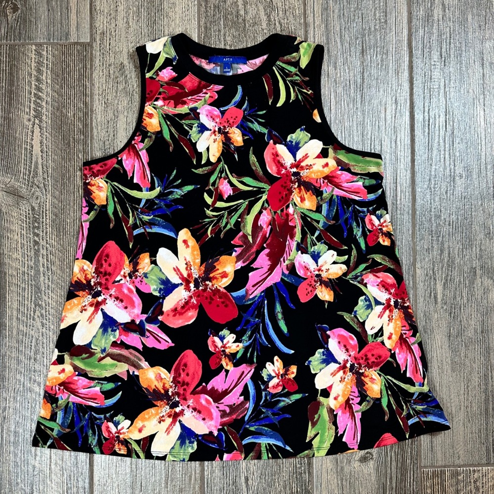 Apt. 9 Women's Floral Print Sleeveless Top Black Multicolor Size L